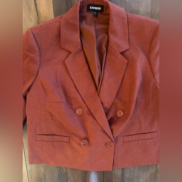 Express Rust Linen Blend Double Breasted Blazer Jacket Medium - Picture 4 of 8